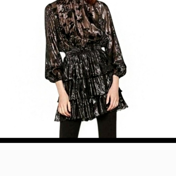 Black and Silver Zara Woman Floral Burnout Dress Medium - Picture 6 of 6